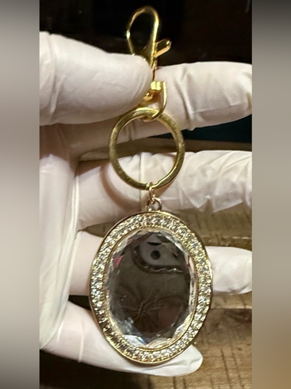 Gold-Tone Oval Crystal Keychain Charm